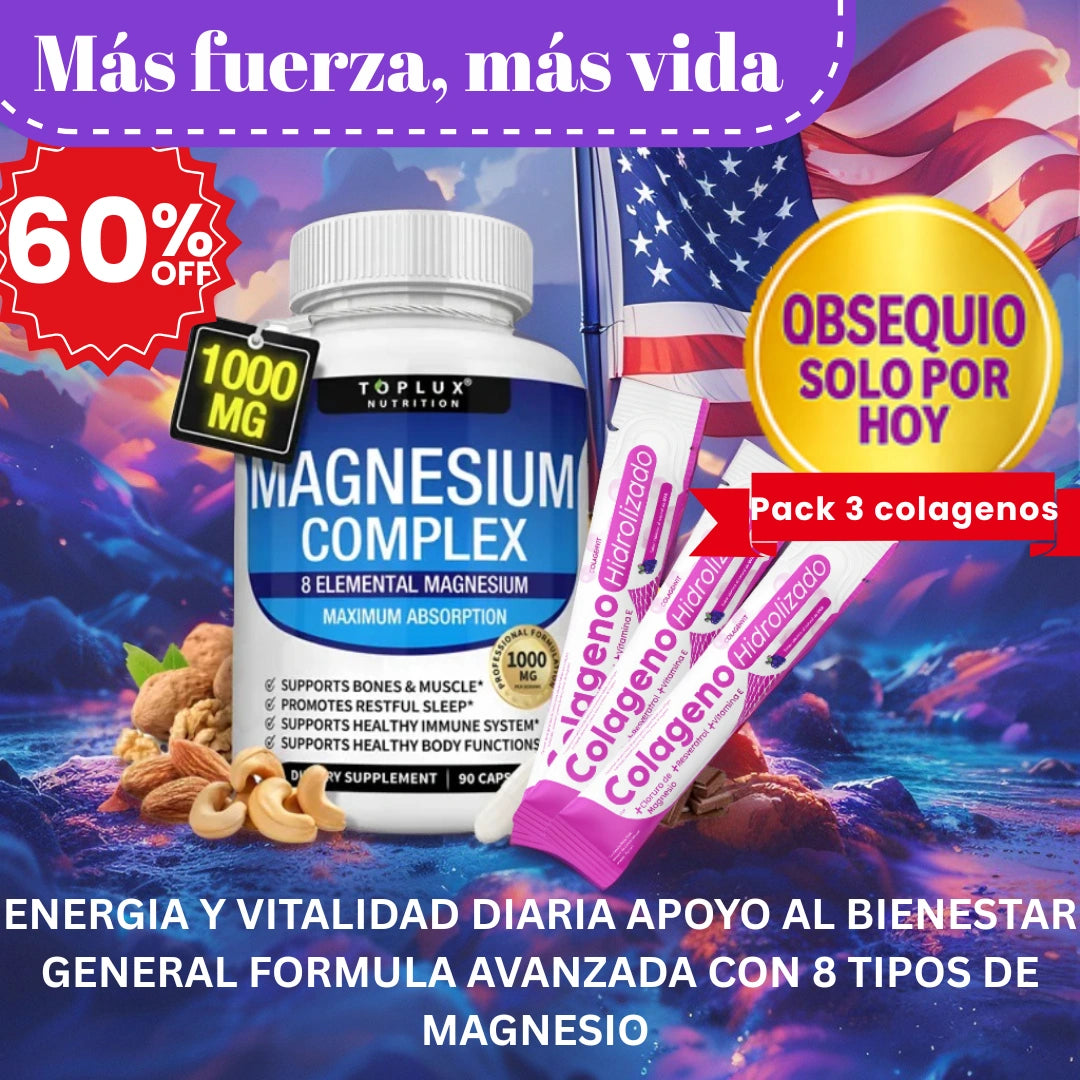 MAGNESIUM COMPLEX™- 8 EN 1 / 90 capsulas -Equilibrio y Vitalidad en cada cápsula Suplemento Premium 1000mg
