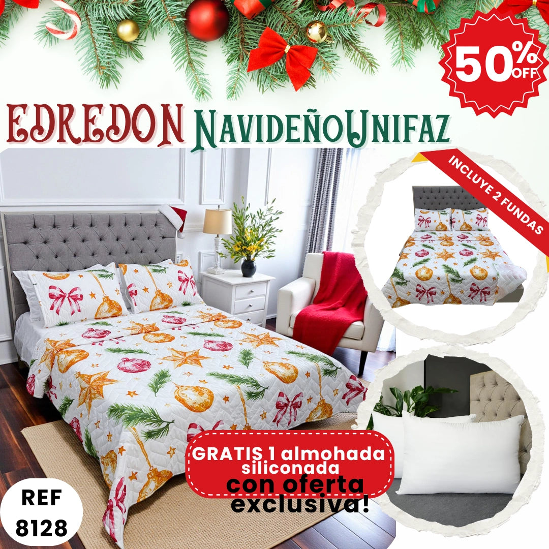 Edredón Unifax Navideño210x240 cm-Convierte tu habitación en un refugio navideño con elegancia