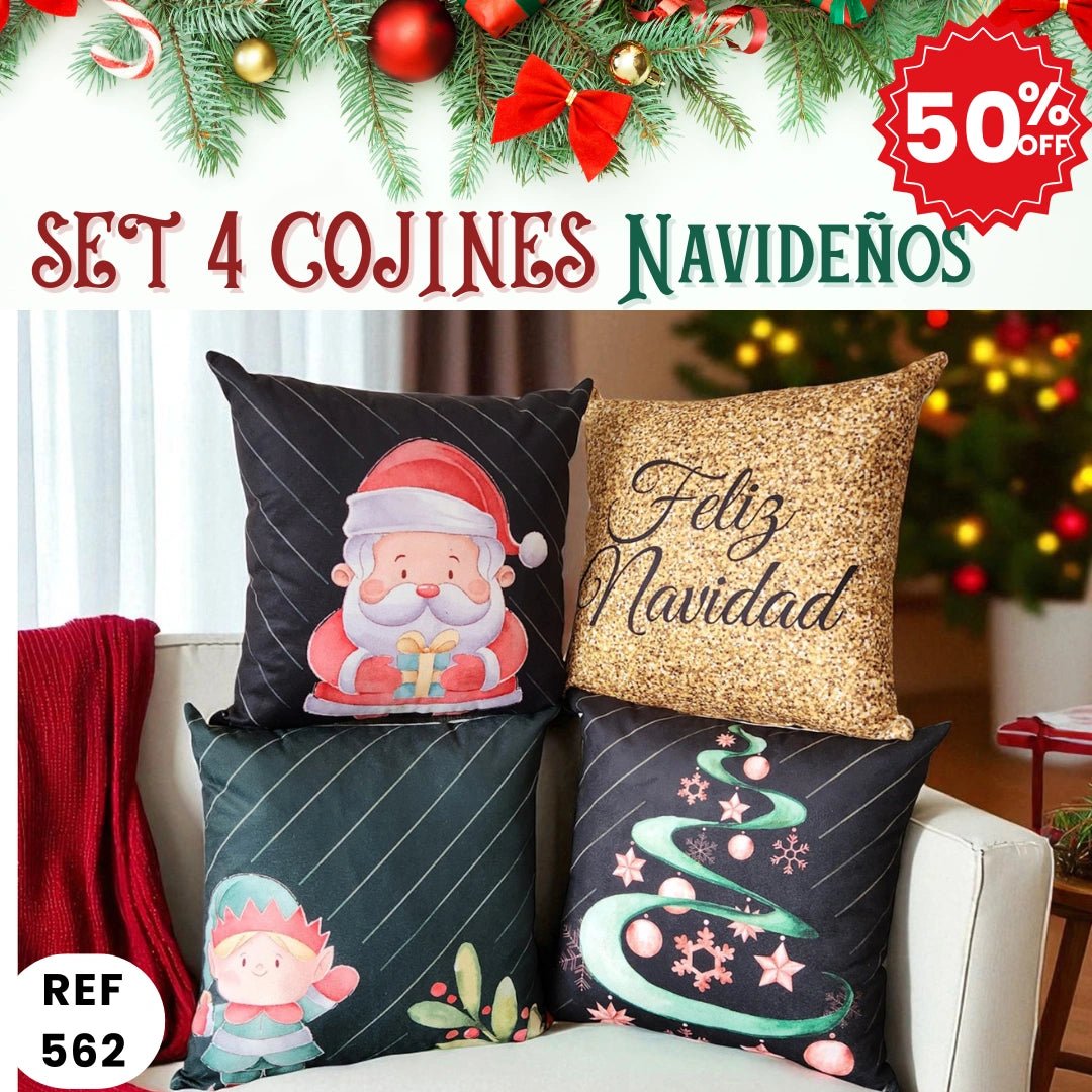 Set 4 Cojines Navideños (45x45cm) Incluye Relleno-Comodidad, diseño y elegancia