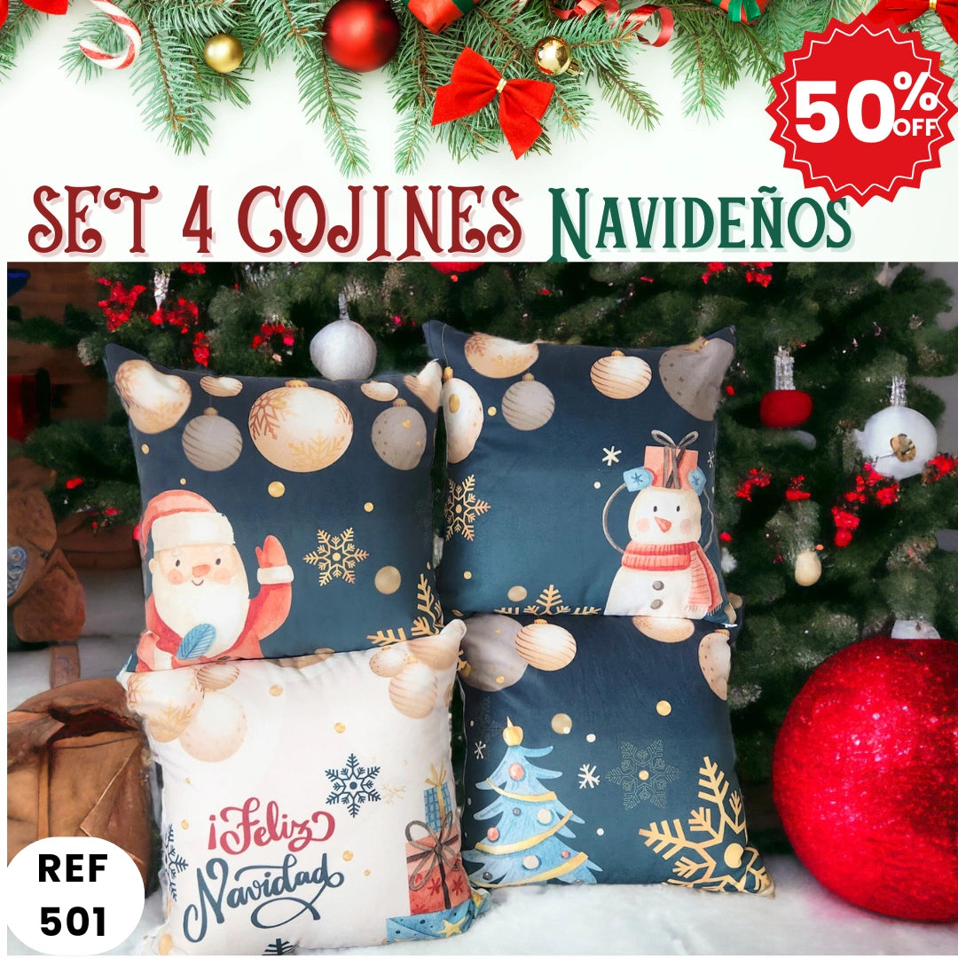 Set 4 Cojines Navideños (45x45cm) Incluye Relleno-Comodidad, diseño y elegancia