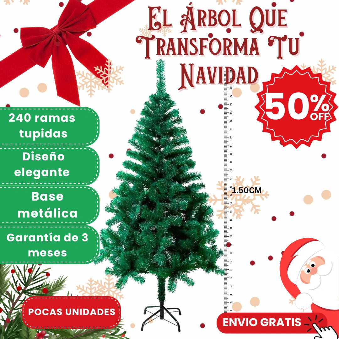 Árbol de Navidad de 1.50M- 242 Ramas - compacto, elegante y perfecto para llenar tu hogar de magia navideña