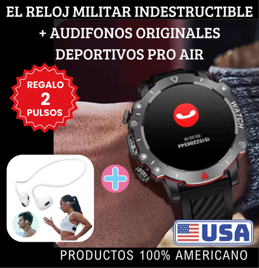 RELOJ MILITAR LG78 PRO + AUDIFONOS DEPORTIVOS GRATIS PRO AIR + REGALO 2 PULSOS